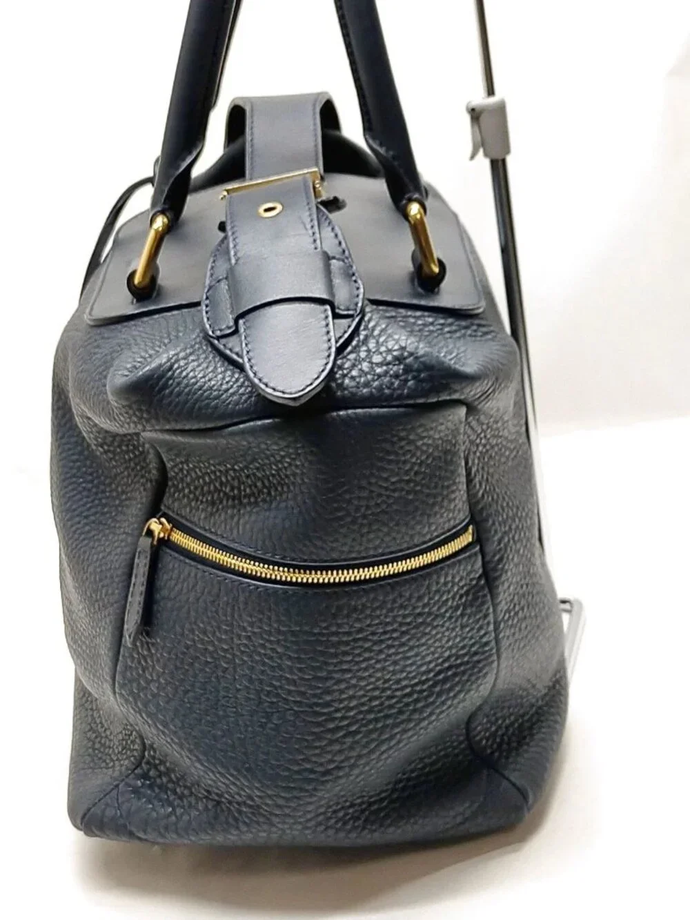 Authentic Celine Navy Blue Pebbled Leather Padlock Top Handle Doctor Satchel Bag